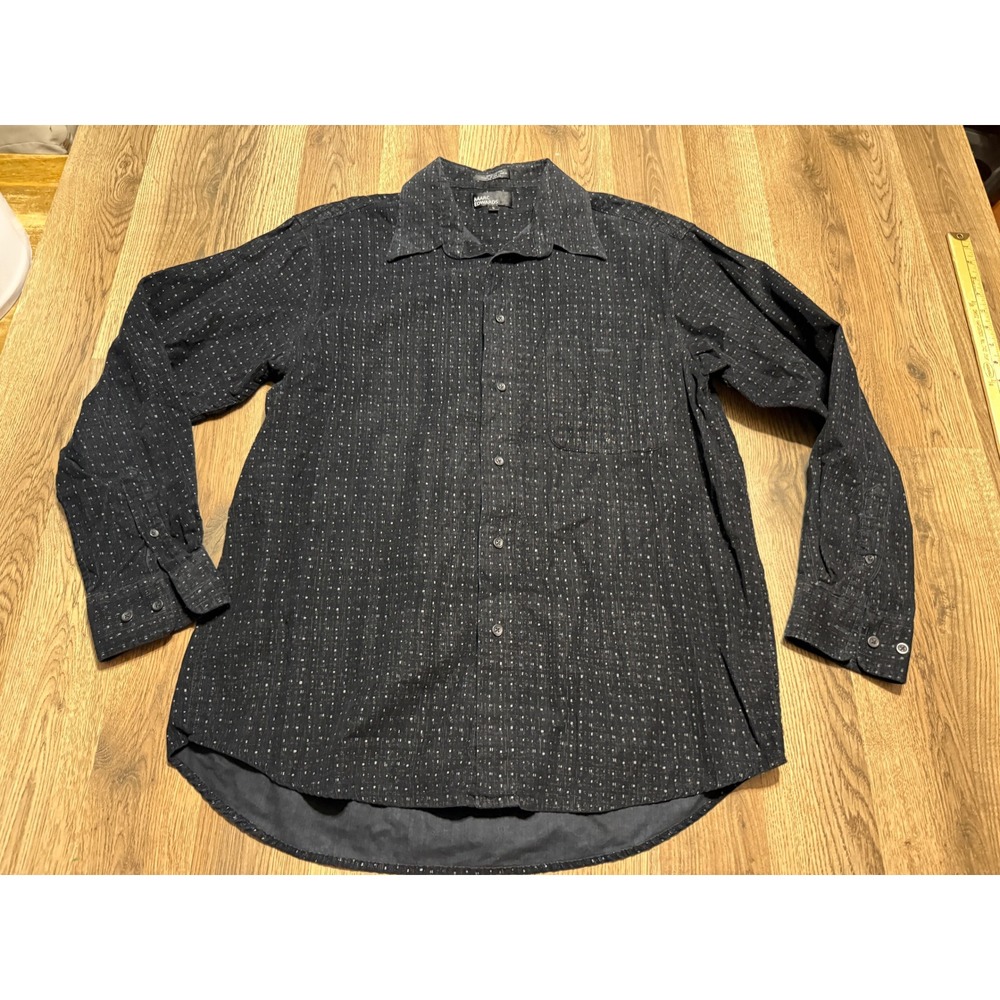 Marc Edwards Shirt Mens Size L Black Button Up Long Sleeve Corduroy Dotted